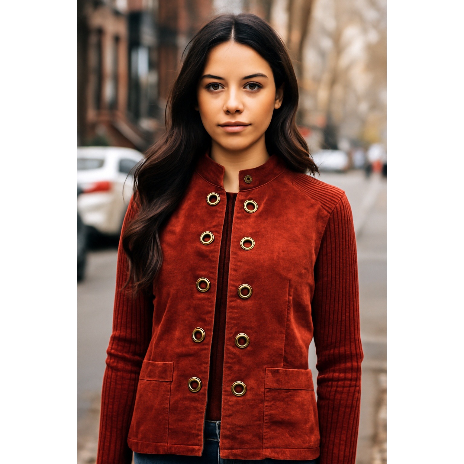 Ami Leather Jacket Womens Medium Rust Red Grommet Sweater Lined Vintage Artsy